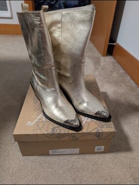 Metallic Gold Western-Inspired Mid-Calf Boots *BRAND NEW NEVER WORN*